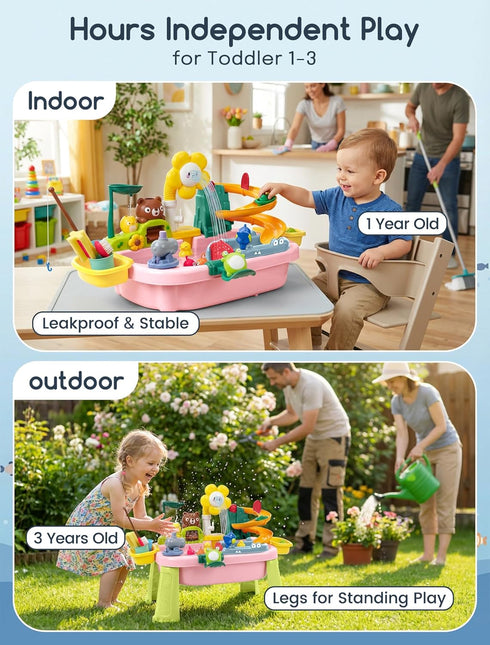 1-3 Summer Playset OKPOW Water Table for Toddlers with Pump: Play Sink with Running Water for Outdoor Indoor Activity