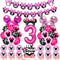 50pcs Pink Mouse Birthday Decorations, 3 Year Old Girl Party Supplies, Balloons, Cake Topper, Cupcake Topper