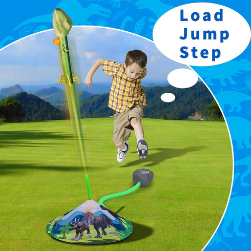 Dinosaur Toy Rocket Launcher for Kids - Launches Up to 100 Ft, 4 Rockets, Outdoor Toys, Birthday Gifts for Ages 3-12