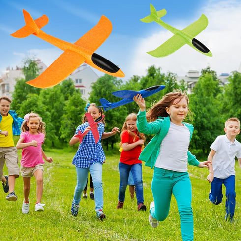 VCOSTORE 4 Pack Foam Airplanes : Foam Glider Plane 17.5" - Large Throwing Glider Airplane Toy with 2 Flight Mode Flying,Outdoor Sports Toys for 3-12 Years Old(Pure Color)