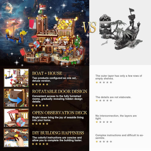 Viking Pirate Ship House Building Block | Medieval Village Set with Dragon Head Ship (1039 Pcs)