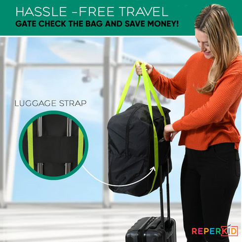 17" 16.5" 9.5" Reperkid Booster Seat Travel Bag for Airplane, Black and Green, H x W x D, Compatible with Gb Pockit
