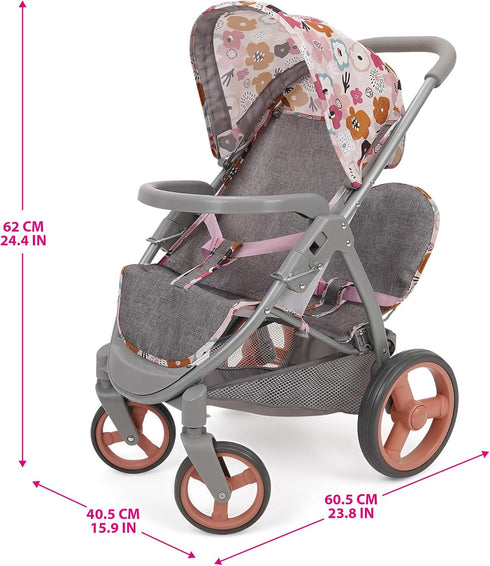 509 2 18", 3+ Crew: Melange Flora - Mabelle Duo Twin Doll Stroller - Accessory for Dolls Up to Foldable Design