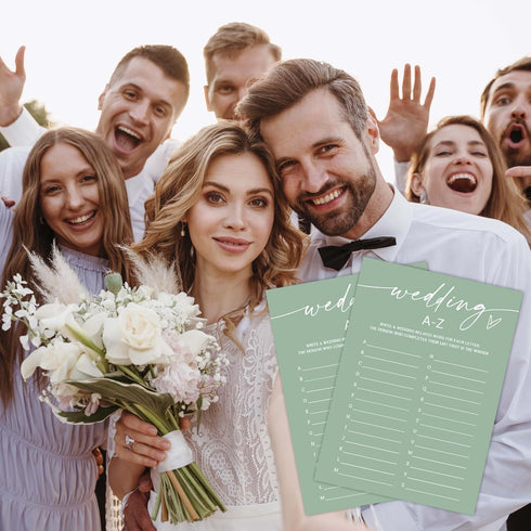 Green Theme Bridal Shower Games for 25 Guests, Wedding A-Z Games, Advice Cards for Reception, Engagement Party Supplies