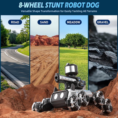 2.4GHZ 8-Wheel 9+ 3 4 5 6 7 8 2026 Godboat Robot Dog - Smart Toys for Kids with Music & LED Eyes, RC Car, Stunt