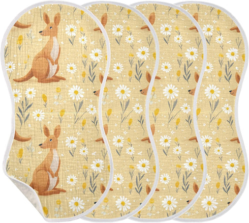 decor gift 4 Pack 22x11in Cotton Burp Cloths Baby Soft Touch Cute Cartoon Zoo Kangaroo Yellow Baby Rags for Unisex