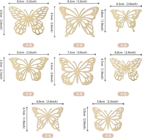 40 PCS Laser 3D Butterfly Cupcake Toppers, Hollow Arts Cake Decorations for Baby Shower Wedding Party Supplies