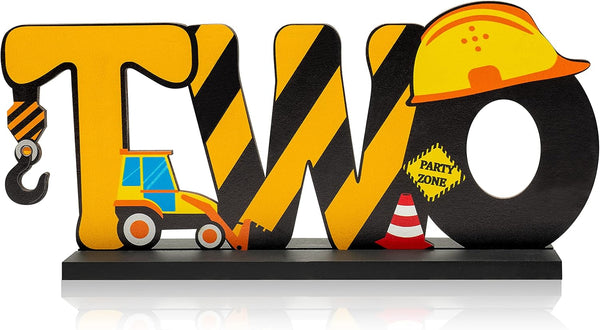 Haooryx Construction Truck Two Letter Sign | Wooden Table Centerpiece for Boys 2nd Birthday Party Decorations