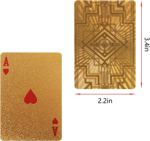 Vijiv 2 PCS Luxury Gold Poker Playing Cards Deck - Waterproof Plastic Foil for 1920 Gatsby Party Decor