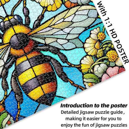 1000 1000 1000 27.5"x19.7" Sutinban Stained Glass Bee Puzzle Pieces, Piece Puzzle for Adults, Challenging Game Home