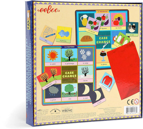eeBoo French Bingo Vocabulary Game - Includes Pronunciation Guide & Drawstring Bag, 6 Game Boards, 48 Chips