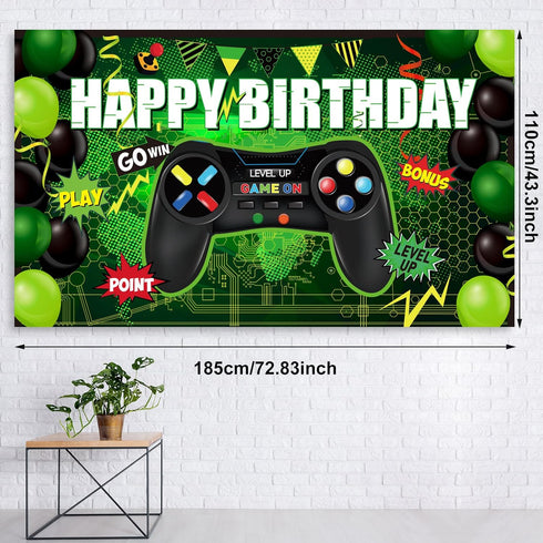 Video Game Birthday Party Decorations Set, Gaming Happy Birthday Supplies with Backdrop, Table Covers, Balloons