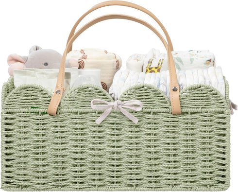 HBlife Large Baby Diaper Caddy, Paper Rope Scalloped Storage Baskets Nursery Bin