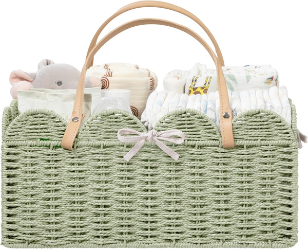 HBlife Large Baby Diaper Caddy, Paper Rope Scalloped Storage Baskets Nursery Bin
