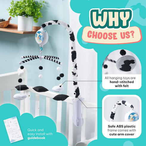 Montessori Mobile Baby for Crib (TINITIGIES) - Black and White Mobile Give Visual Stimulation to Engage Your Newborn