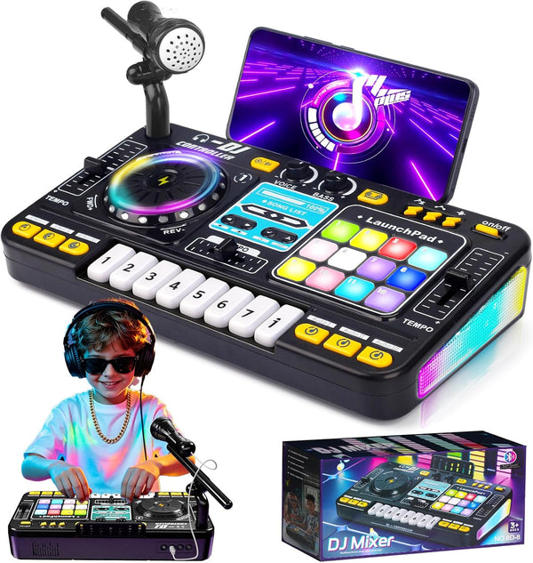 Kids DJ Mixer Controller Table Musical Toy with LED Lights Sound Effect