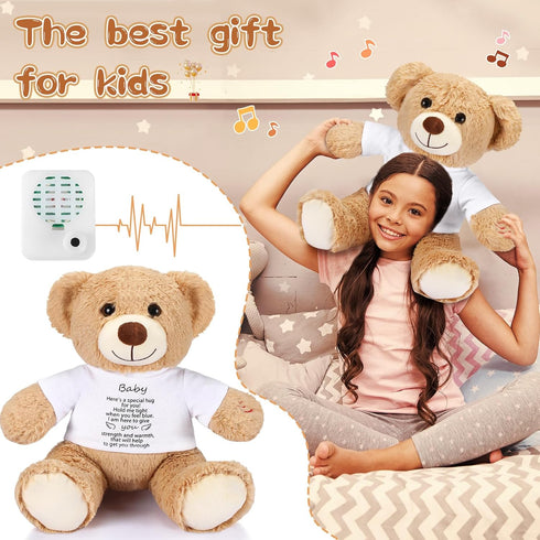 12 Inch Bear Stuffed Animal with 30 Seconds Voice Recorder Module, Soft Plush Bear with Zipper Memorial Gift