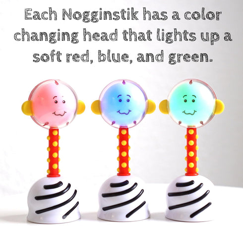 NogginStik Light-up Developmental Rattle - Color Changing, Textured, Mirror & Rattle Sound - Sensory Toy for Babies