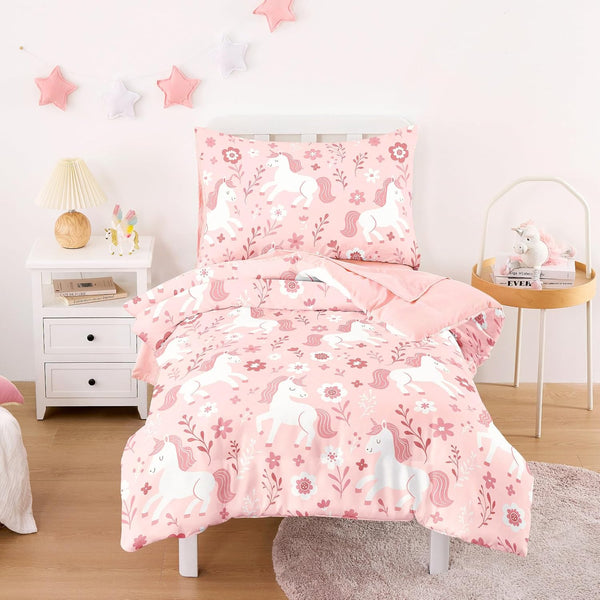 Wake In Cloud - Toddler Bedding Set for Girls, Cute Unicorn Floral