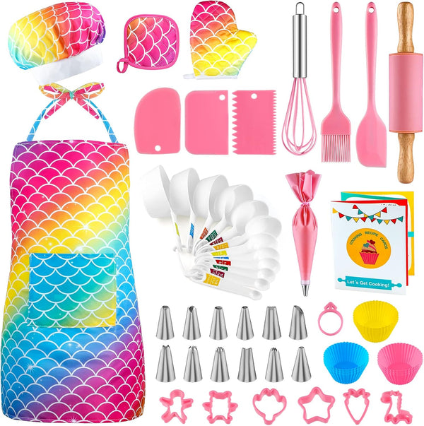 GIFTINBOX Kids Cooking and Baking Set, 54 PCS Complete Kit with Apron