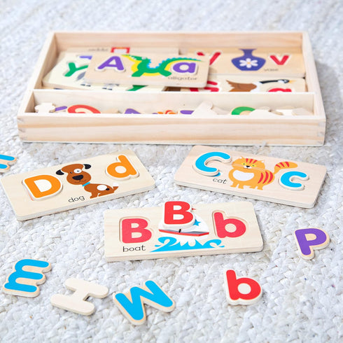 Melissa & Doug ABC Picture Boards - Educational Toy with 13 Double-Sided Wooden Boards and 52 Letters