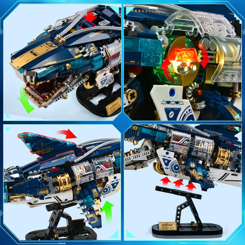 BNG Sets 8-14 (1277PCS) Mechanical Shark Building for Adult,Ocean Animal Building Block with Display Stand and Light