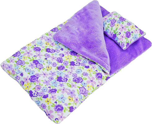 Cozy 2-Piece Playset 14" 2 3 4 June Garden Dream Reversible Doll Sleeping Bag - Doll Accessory with Pillow - Fits
