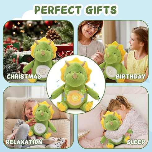 PPONE 11.8 inch Breathing Dinosaur Plush Toys with Light and Sound, Triceratops Dinosaur Stuffed Animal, Adjustable