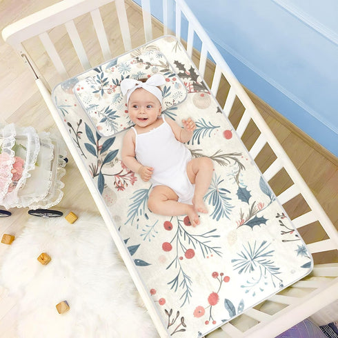 SyXIOP 28" 52" Merry Christmas Elements Cooling Baby Crib Mattress Cover x Ultra Soft Bed Pads Washable