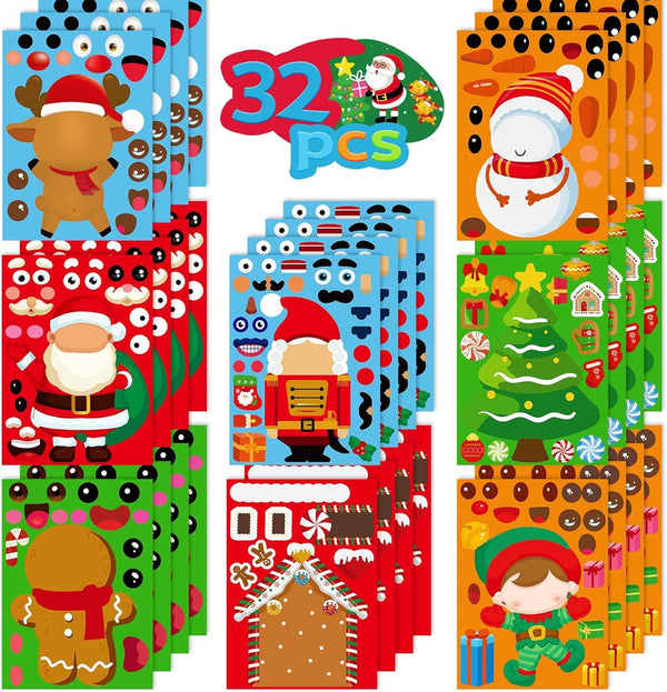Christmas Stickers for Kids - 32PCS Christmas Stickers for Crafts, Kids Make Your Own Face Stickers Crafts for Toddlers