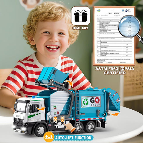 Set 3 HAPYAD AUTO-Lift Function Garbage Truck Toys Metal Cab, Trash Truck Toy with Lights and Sounds Includes
