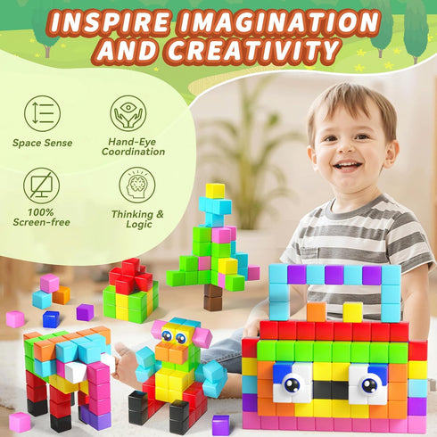116PCS 3 4 5 6 7 8, Magnetic Blocks with Magnet Eyes Toy, Magnetic Building Blocks with Storage Bag for Kids Gifts