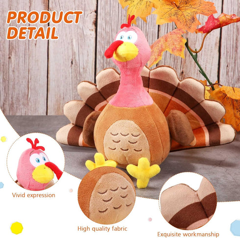 4 Pieces Plush Turkey Stuffed Animals, 8 Inch Soft Thanksgiving Bird Plush Toys, Fall Harvest Decorations (Pink)