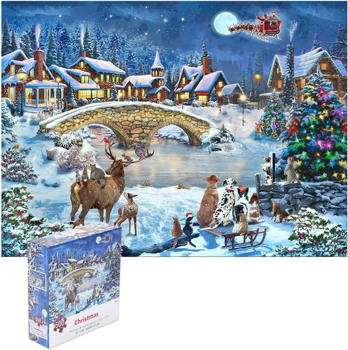 Christmas Puzzle Eve 500 Pieces Jigsaw Puzzles for Adults, 27" x 20" Large Winter Santa Claus