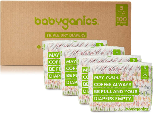 Babyganics Size 5 Diapers, 100 count, Absorbent, Breathable, Triple Dry Protection