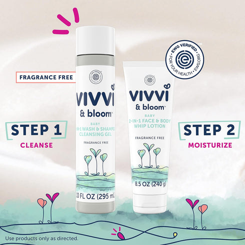 VIVVI & BLOOM 2-in-1 Baby Lotion, Face and Body, Hypoallergenic, Fragrance Free, 8.5 oz