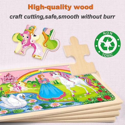 Puzzles for Kids Ages 4-6 - 4 Pack Wooden Jigsaw Puzzles, 24 Pieces Castle Puzzle Set