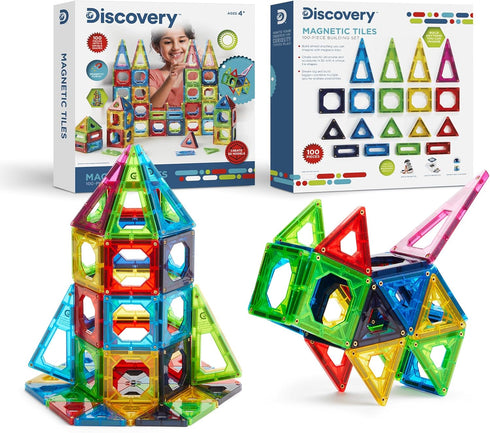 Discovery 100-Piece 3D Magnetic Tile Set, Educational STEM Toy, Construction Building Block Creativity Kit, Safe
