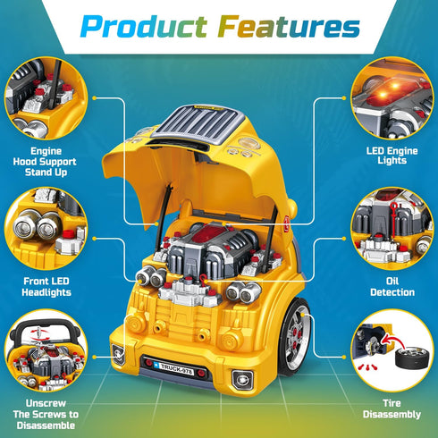 Playset 3-7 MOBIUS Toys Motor Engine - Large Truck Mechanic Build & Repair Toy with Lights, Sounds & Tools