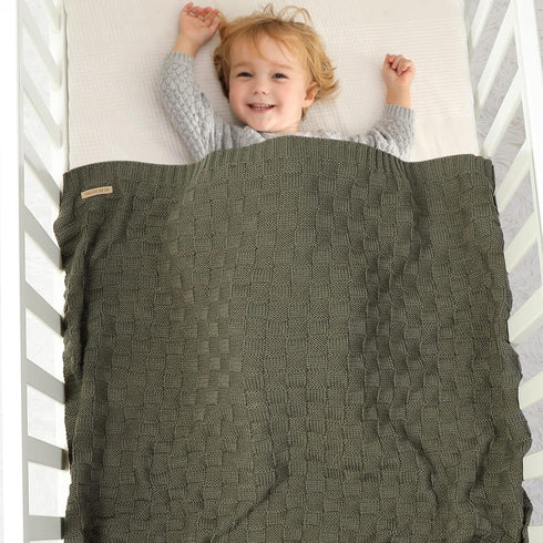 LAWKUL Baby Blankets Cable Babe Blanket Checkered Soft Cuddle Newborn Infants Receiving Swaddle Boys Girls Dark Green 40"x30" by LAWKUL