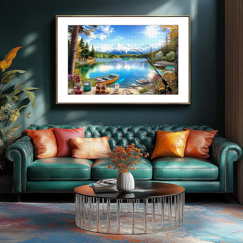 300 300 17"x11" Lake Mountain Fishing Camp Piece Puzzle for Adults, Fun Puzzles for Adults Pieces with HD Print