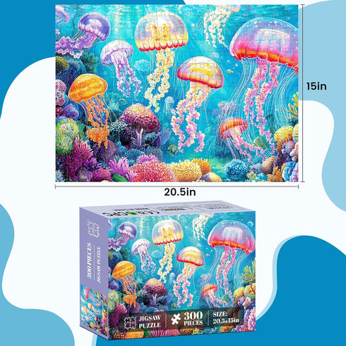WSCXSC 300 300 Piece Puzzle for Adults,Ocean Jellyfish Jigsaw Puzzles Pieces for Adult Kids Elderly Puzzle Game Premium