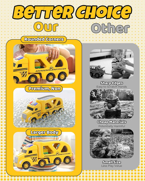 LADFAR 6 6 Set, 3 4 5 6 Construction Toy Carrier Trucks for Boys Girls, with Unique Music & Lights, Mini Pull-Back