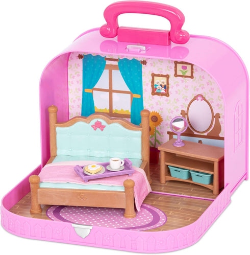 Li’l Woodzeez Travel Suitcase Bedroom Playset - Portable Dollhouse Furniture & Accessories for Kids