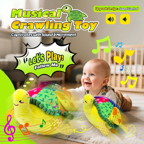 6-12 18 Tummy 6 1 2 3 Esjay Baby Toys Months, Crawling Musical Turtle Plush Time Toy, Dancing Bouncing Recording