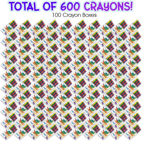 Set 600 100 Packs 6 ArtCreativity Crayons Bulk - Total Crayons - of - Kids' Colors: Red, Orange, Yellow, Green, Blue