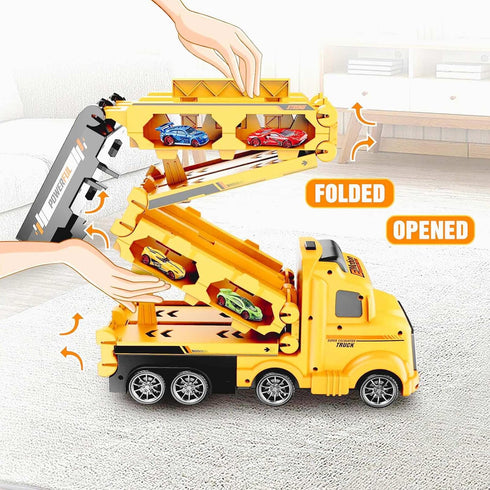 12 3 4 5 6+ Veslier Carrier Truck Race Track Toddlers Car Truck Toys, Toy Truck Transport Car Carrier & Race Cars