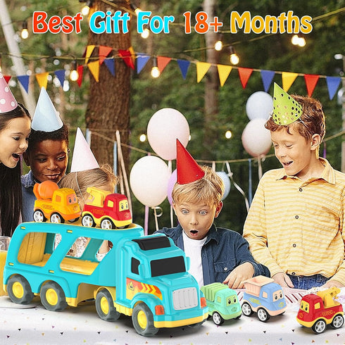 Toddler Car Toys for 3-5 Years Old, 4 Pack Small Pull Back Construction Vehicles, Christmas Birthday Gifts for Kids