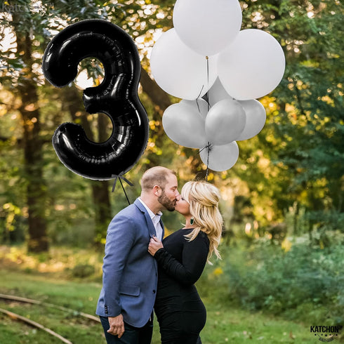 KatchOn Black Number 3 Balloon - Giant 40 Inch for 3rd Birthday Decorations for Boys