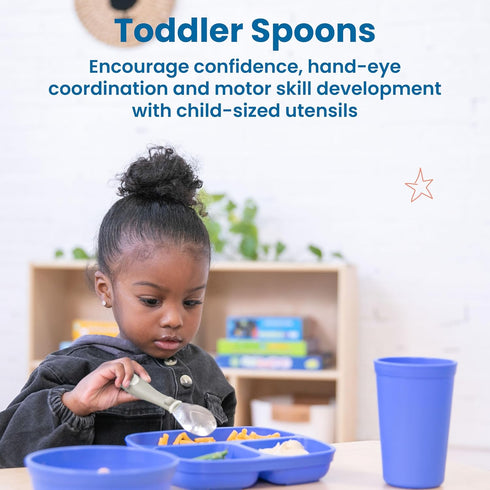 ECR4Kids My First Meal Pal Stainless Steel Spoons, Toddler Silverware, 3-Pack, White, Light Grey